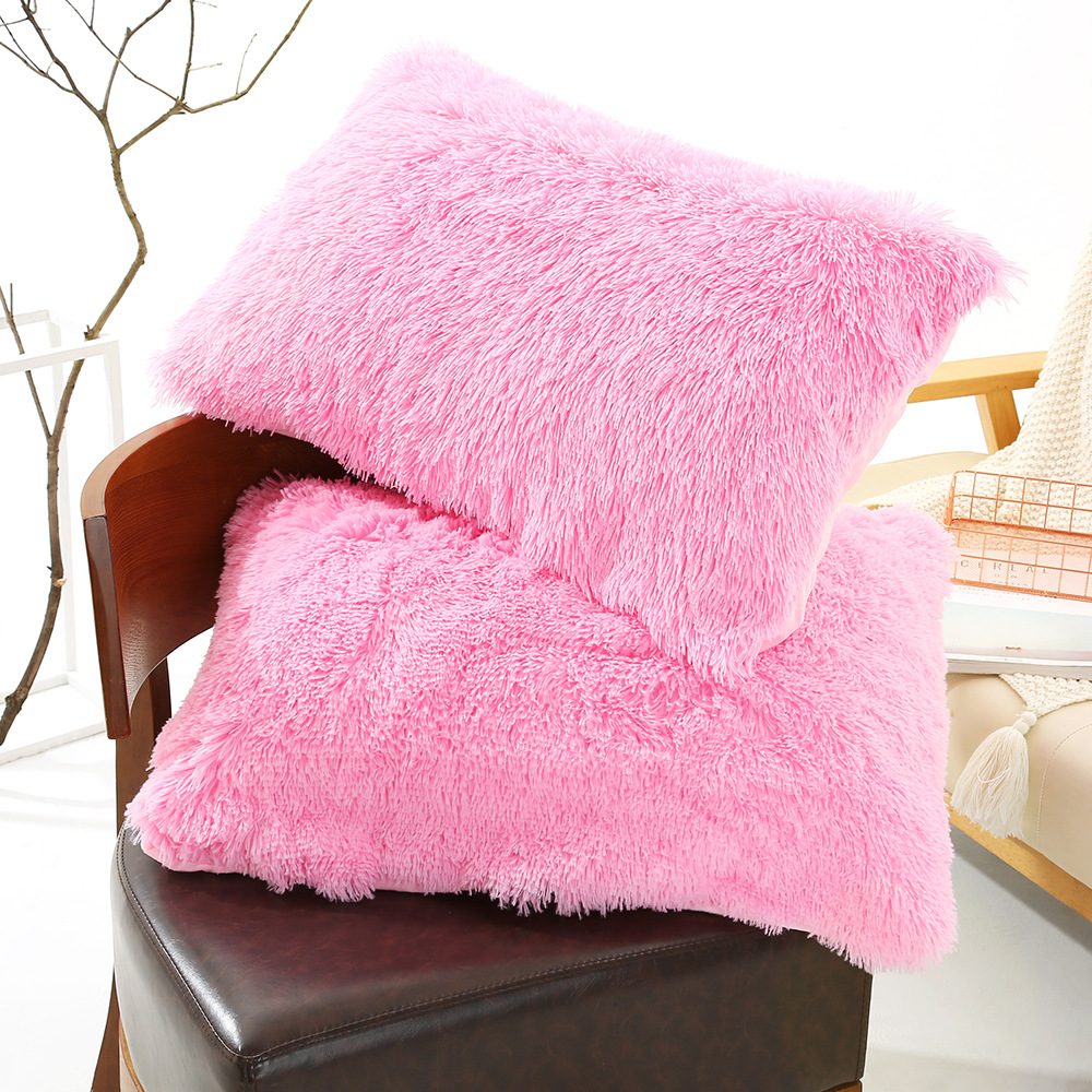 Dark Pink Faux Fur Pillowcase Set - Crystal Velvet Plush Throw Pillow Covers, Bedding Accent (50x70cm, Pair)