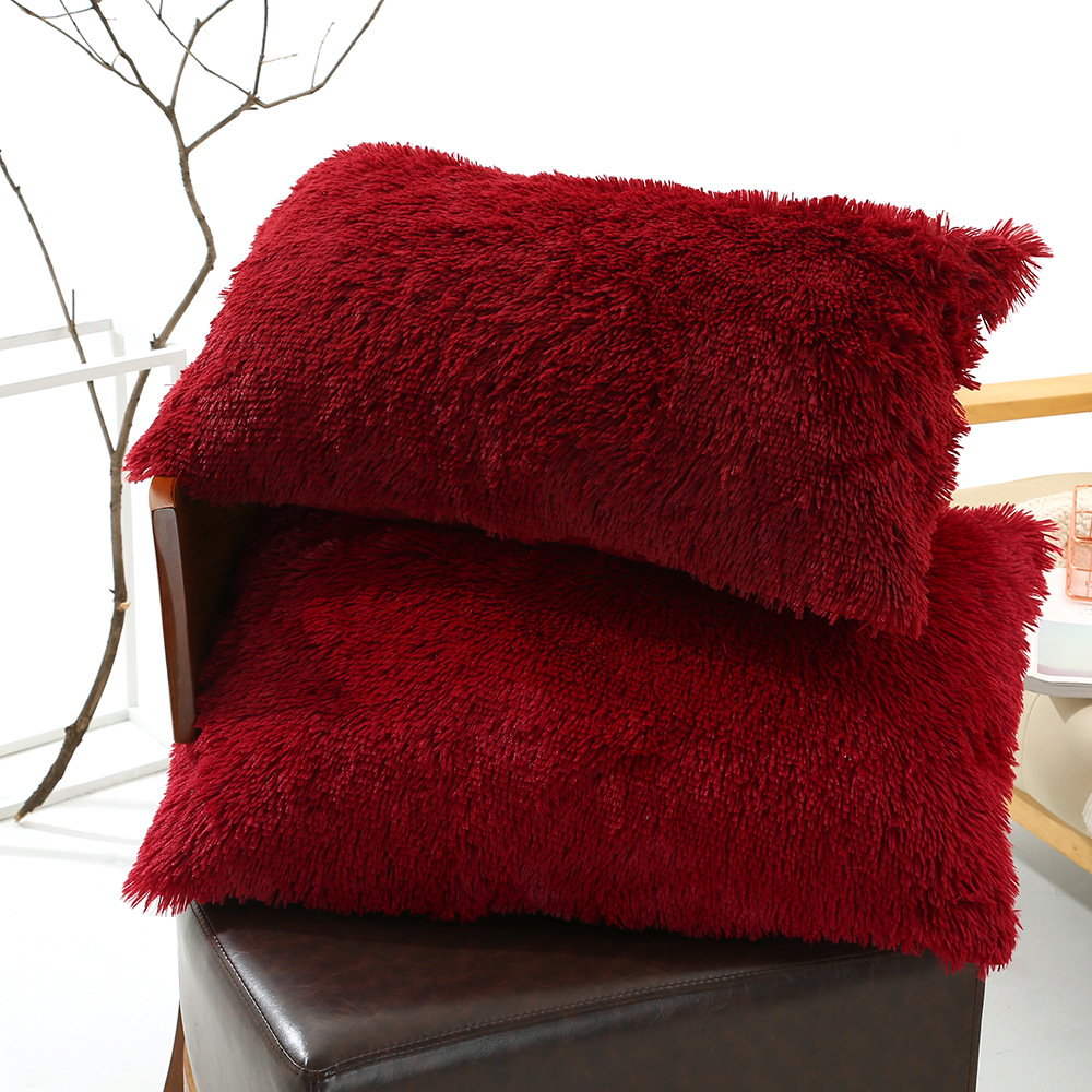 Claret Faux Fur Pillowcase Set - Crystal Velvet Plush Throw Pillow Covers, Bedding Accent (50x70cm, Pair)