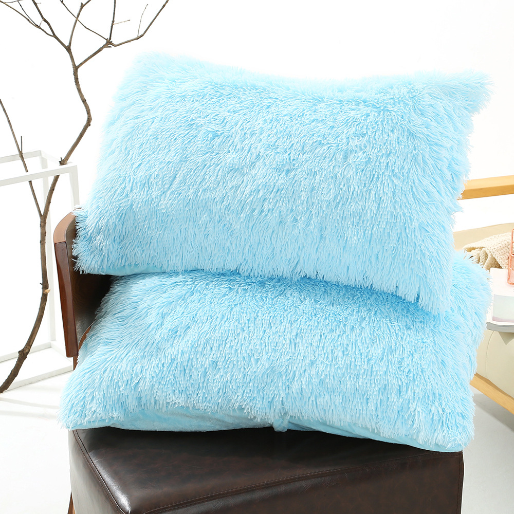 Light Blue Faux Fur Pillowcase Set - Crystal Velvet Plush Throw Pillow Covers, Bedding Accent (50x70cm, Pair)