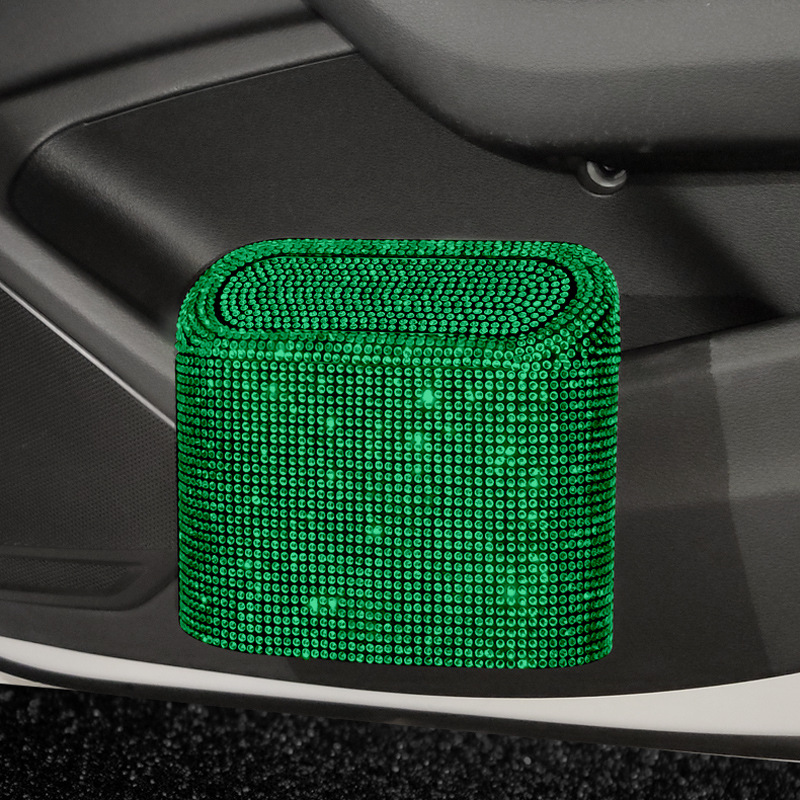 Green Diamond Sparkly Rhinestone Car Trash Can - Diamond Auto Garbage Bin Organizer