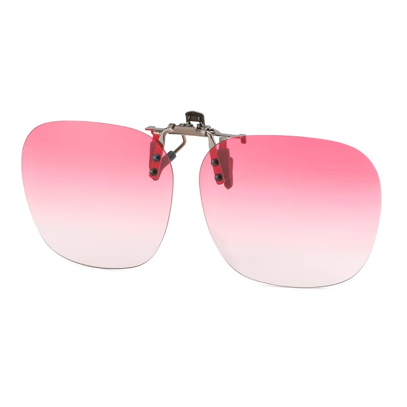 2 Pcs Gradient Pink Polarized Clip-On Sunglasses - Day & Night Use, Frameless Polygon Design for Fishing & Driving