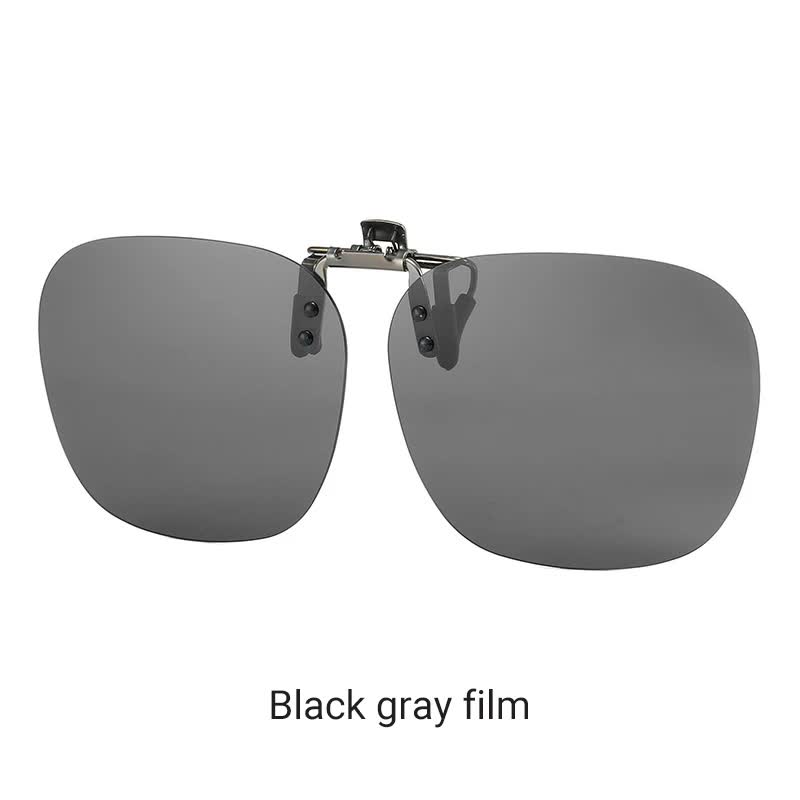 2 Pcs Black Grey Polarized Clip-On Sunglasses - Day & Night Use, Frameless Polygon Design for Fishing & Driving