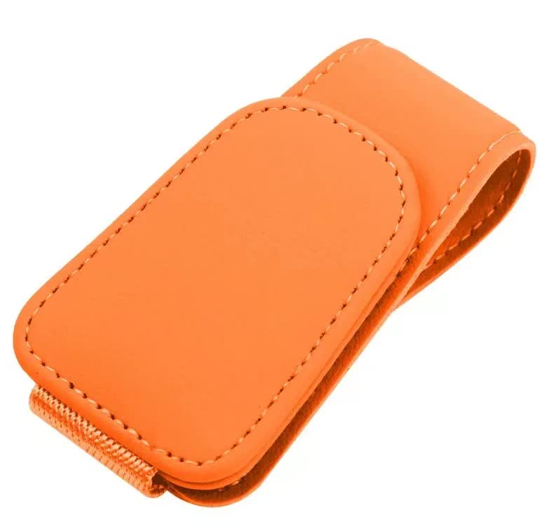 2 Pcs Orange PU Leather Car Visor Sunglasses Holder - Multi-Functional Clip for Glasses, Cards & Tickets, 9.5x4.5cm