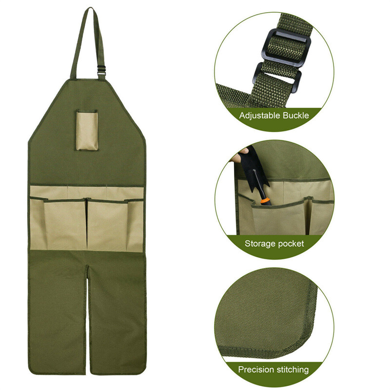 Green And Beige Gardening Leg Apron - Oxford Fabric, Multi-Pocket, Extended Design, 118x45cm, 450g