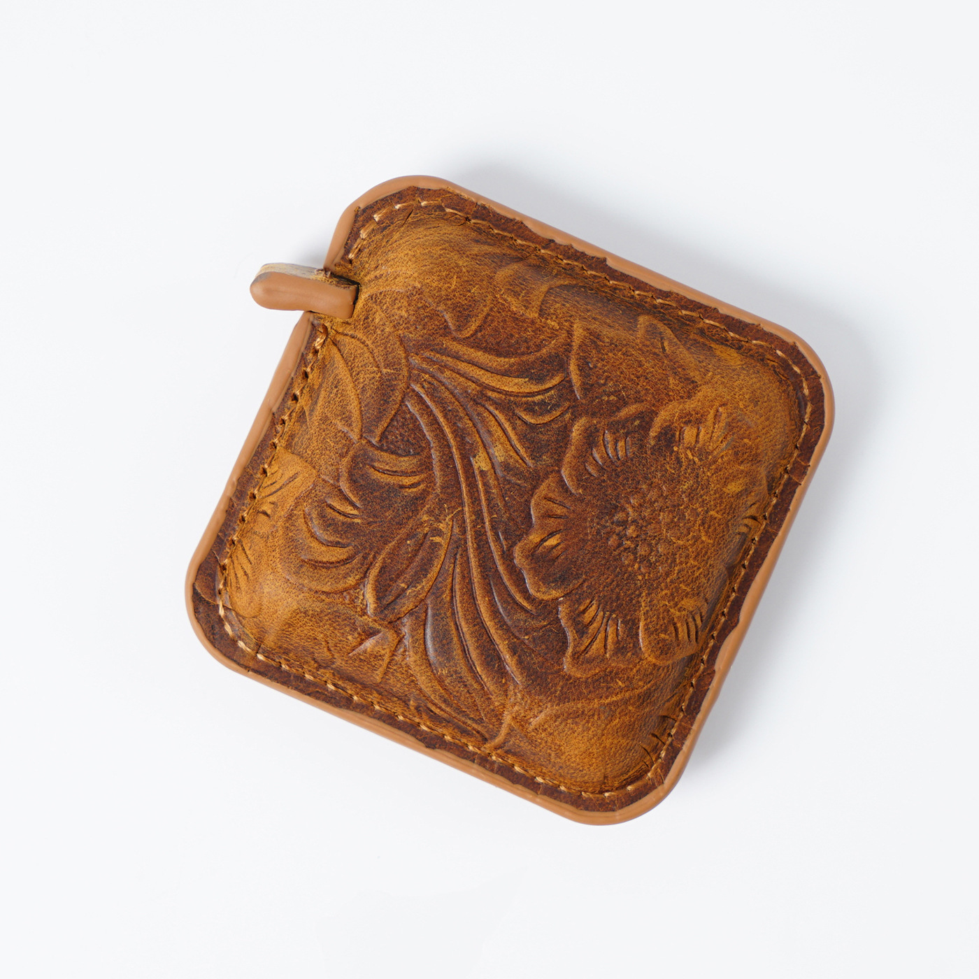 Yellow Brown Mini Leather Tape Measure - 1.5m/60in - Square With Pattern