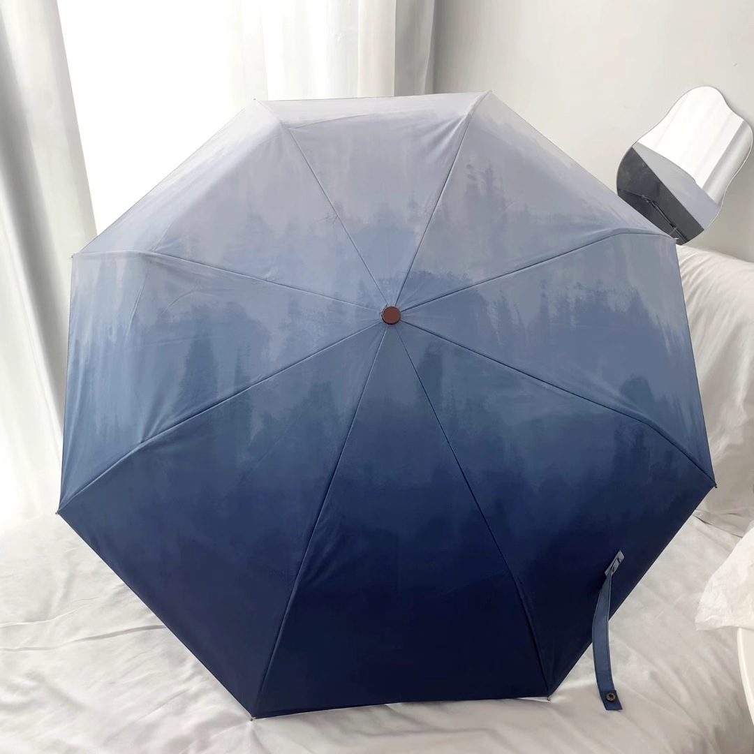 Sea And Sky Blue Gradient Automatic Folding Umbrella - Sun & Rain Protection for Women