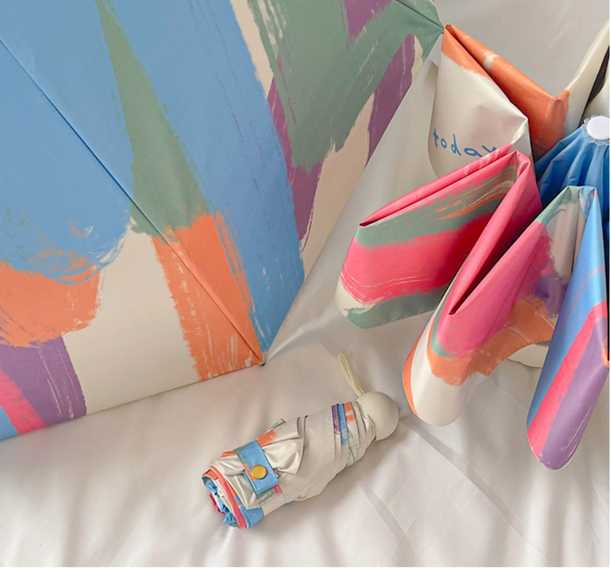 Rainbow Curve Mini 5-Fold Umbrella - Portable, Anti-UV, Black Glue Coating