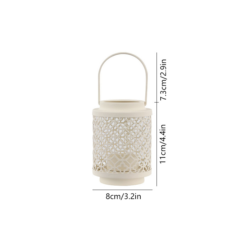 White Vintage Style Candle Lantern - Iron Tabletop Centerpiece for Home Decor