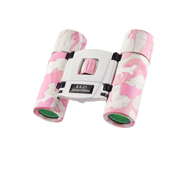Pinkish White Mini Pocket Binoculars - 8x21 High Power Colorful Binoculars for Kids
