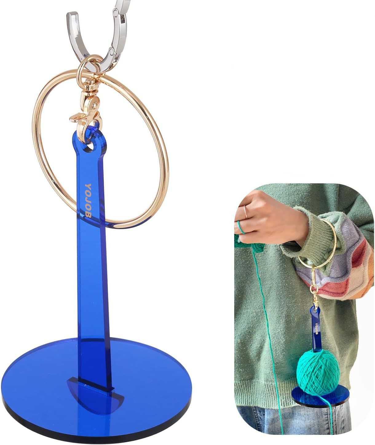 Blue 2-Piece Acrylic Portable Wrist Yarn Holder - Knitting & Crochet Stand