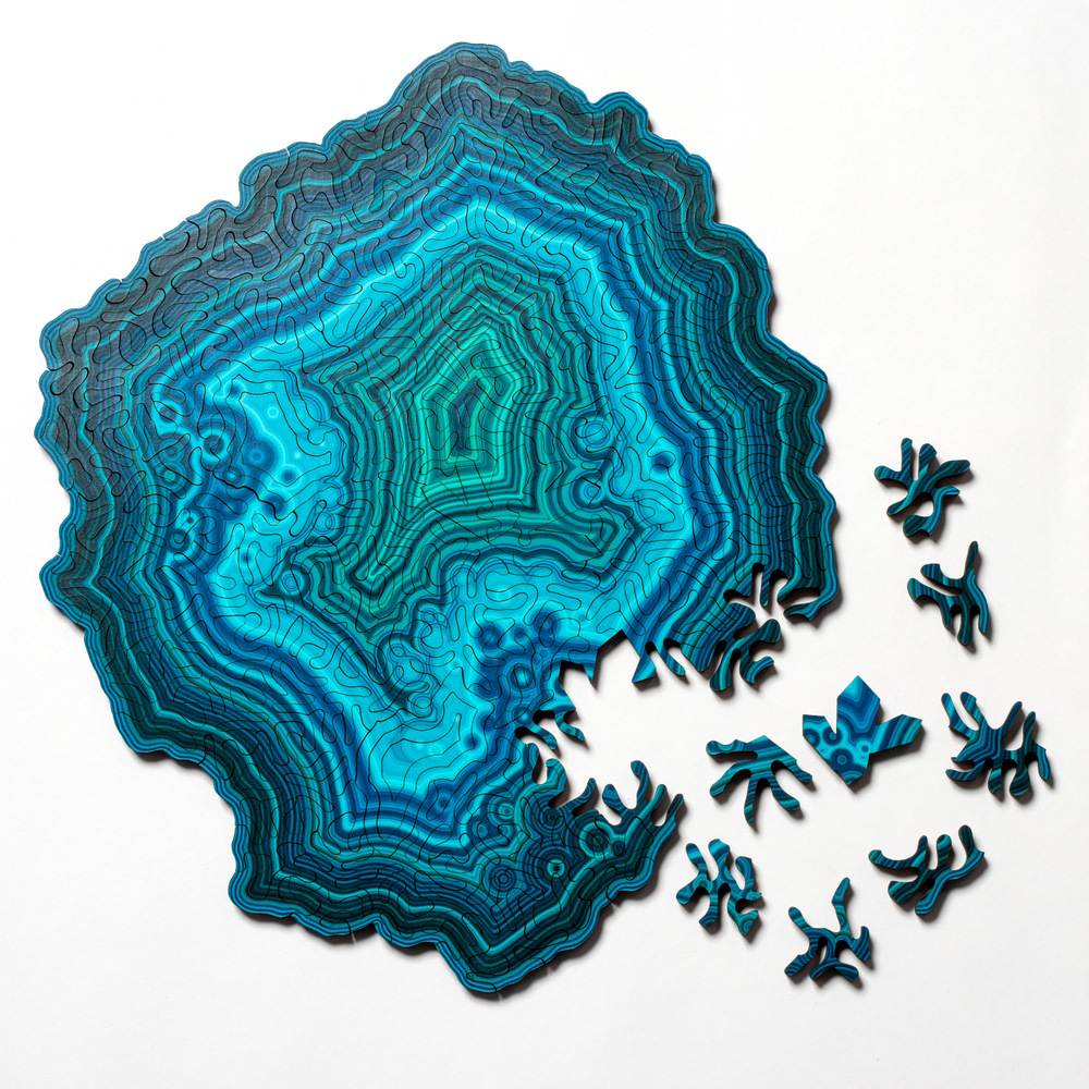 Green Algorithmic Agate Jigsaw Puzzle - 164 Unique Wooden Pieces