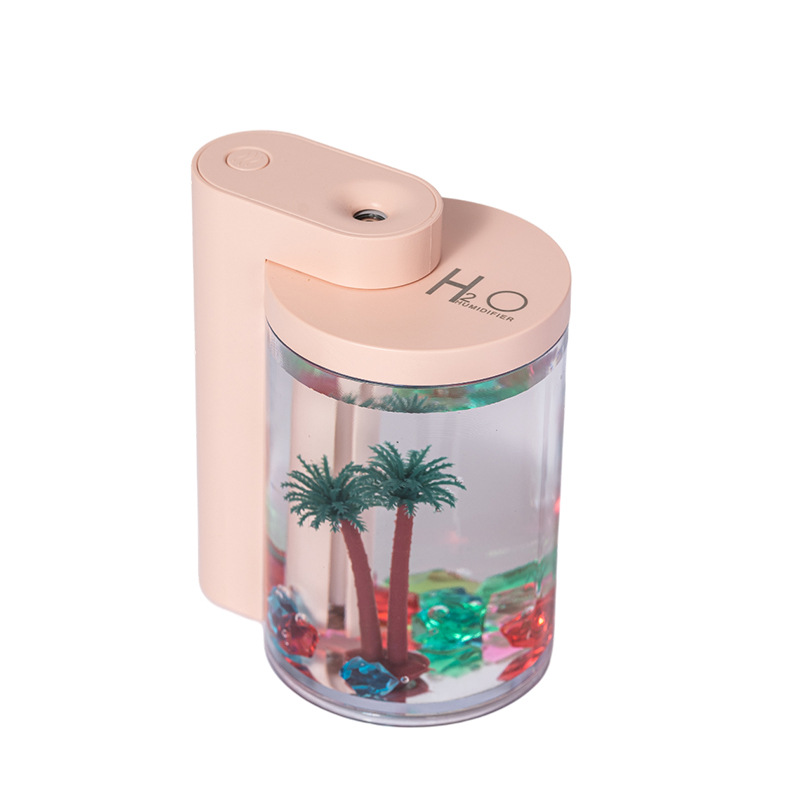 Pink Mini USB Micro Landscape Humidifier - 260ml Cool Mist Maker with LED Light