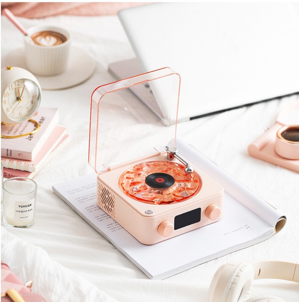 Pink Waves Retro Bluetooth Speaker Clock with Ambient Light Projector