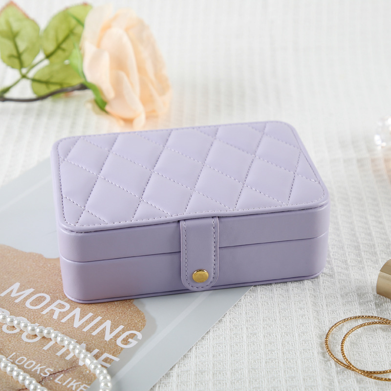 Purple Elegant Quilted PU Leather Jewelry Box - Portable Organizer for Travel & Home