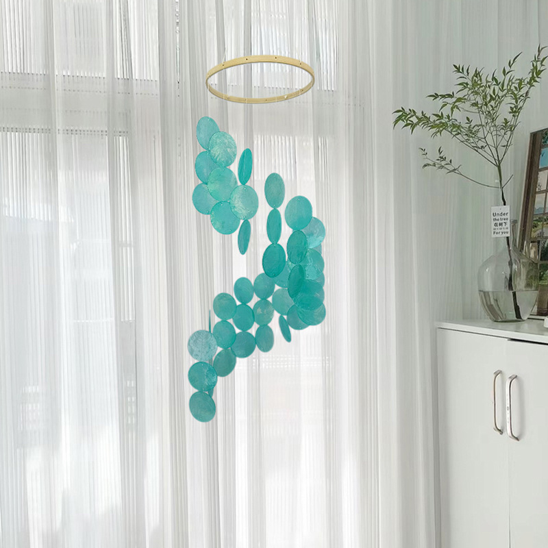 Cyan Bohemian Seashell Wind Chime - Dream Catcher Hanging Decor for Home