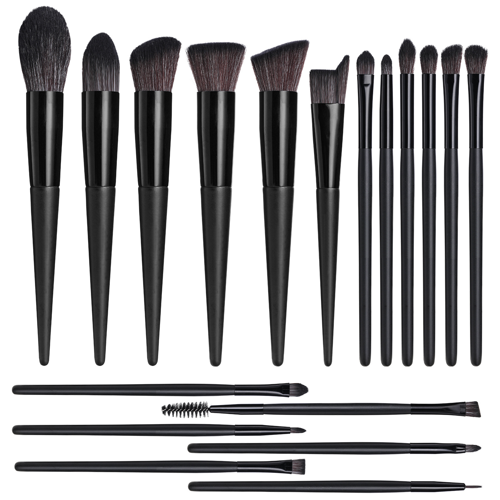 Black 18-Piece Makeup Brush Set - Professional Synthetic Fiber Brushes with Wooden Handles for Flawless Beauty