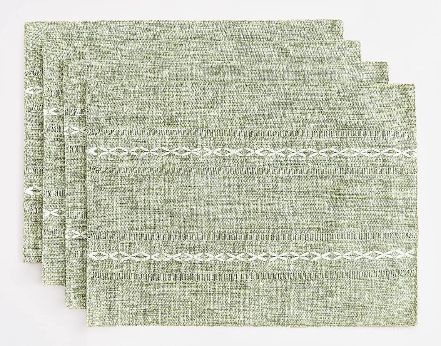 4 Pcs Green Woven Placemats - Heat Resistant Kitchen Table Mats, Coffee Tea Cup Coasters, Linen Blend Dining Decor
