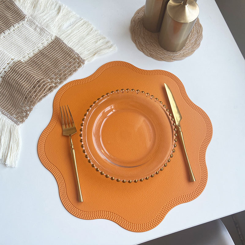 Orange Nordic Style Faux Leather Placemats Set of 4 - Heat-Resistant Waterproof Table Mats 38x38cm(cutlery not included)