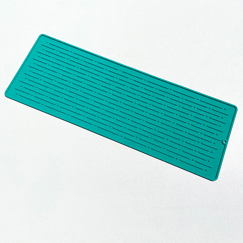 40.5*14.5CM Green Silicone Draining Mat 4-Pack - Heat-Resistant Non-Slip Kitchen and Bathroom Pad for Cups and Utensils