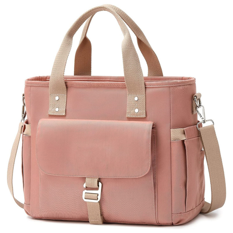 Pink Spacious Insulated Lunch Bag - Wide Open Design, Removable Strap, Side Water Bottle Pockets - Perfect for Work, Picnic & Travel