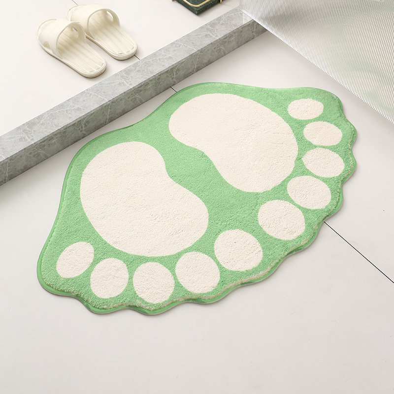 2 Pcs Light Green And White Foot-Shaped Plush Bath Mat - Non-Slip Absorbent Bathroom Rug for Bedroom and Doorway (50x80cm)