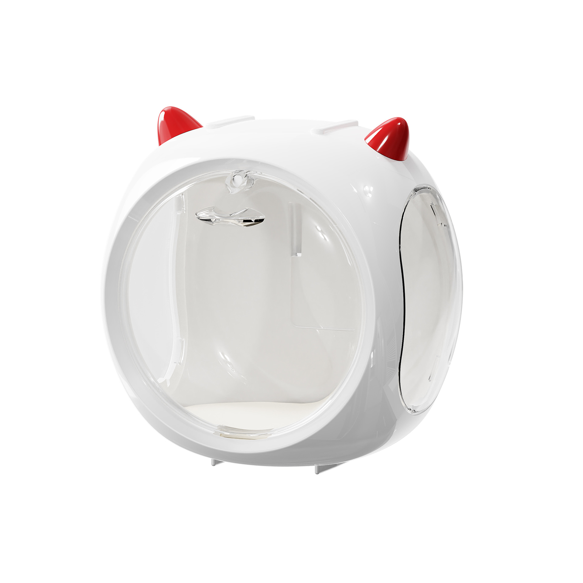 White And Red Horn Acrylic Blind Box Display Case - Transparent Dustproof Storage for Figures and Collectibles(The model is a shooting prop and is not included)