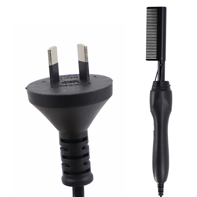 Black Electric Hot Comb Hair Straightener - Fast Heating Styling Tool with 3 Temp Settings & Anti-Scald Guard