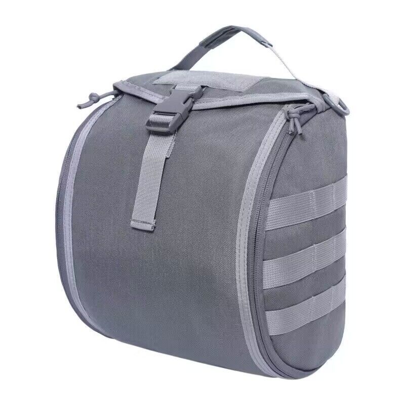 Grey Tactical Helmet Bag & Utility Pouch - Padded MOLLE Gear Storage Carrier