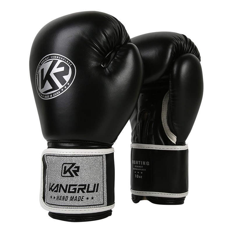 Black And Silver Durable 10oz PU Leather Boxing Gloves - Padded & Ventilated for Training