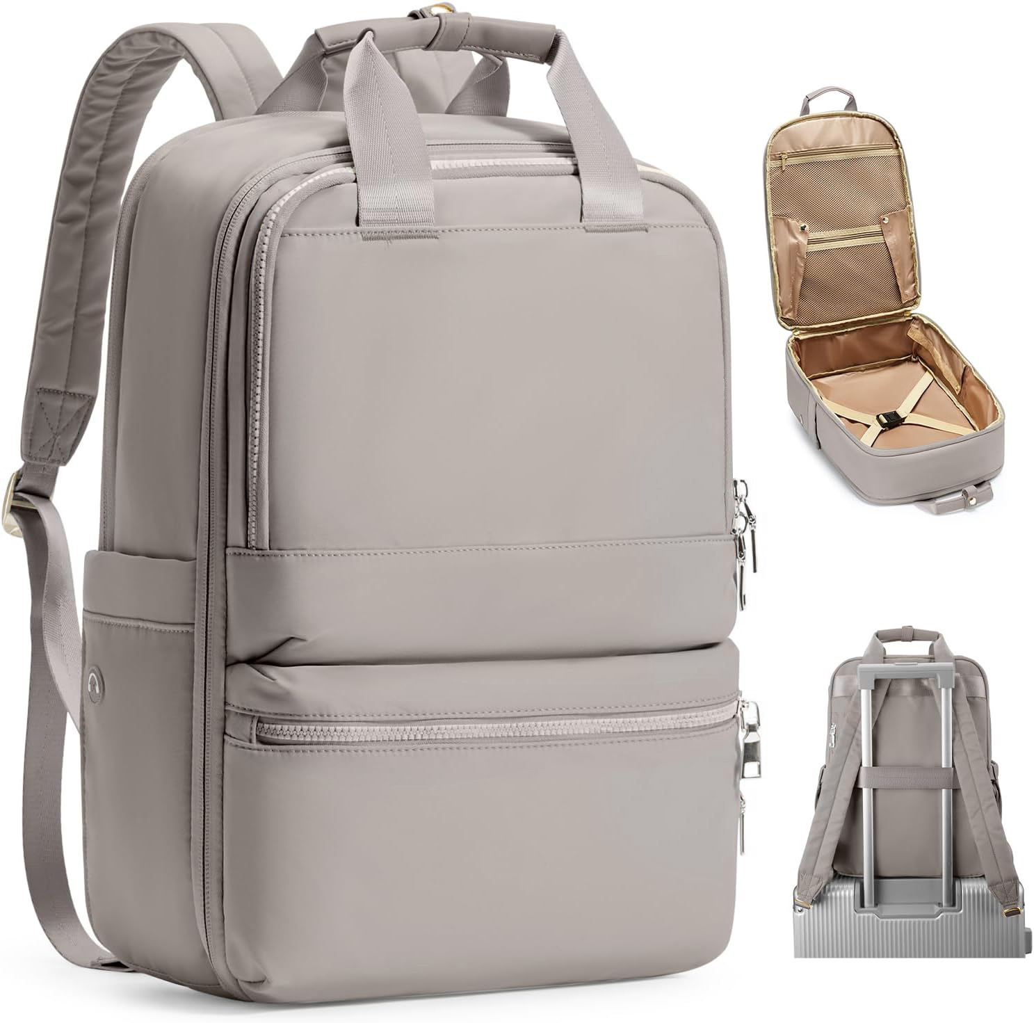 Khaki Large Capacity Travel Laptop Backpack - Sleek Business Shoulder Bag with Padded Compartment
