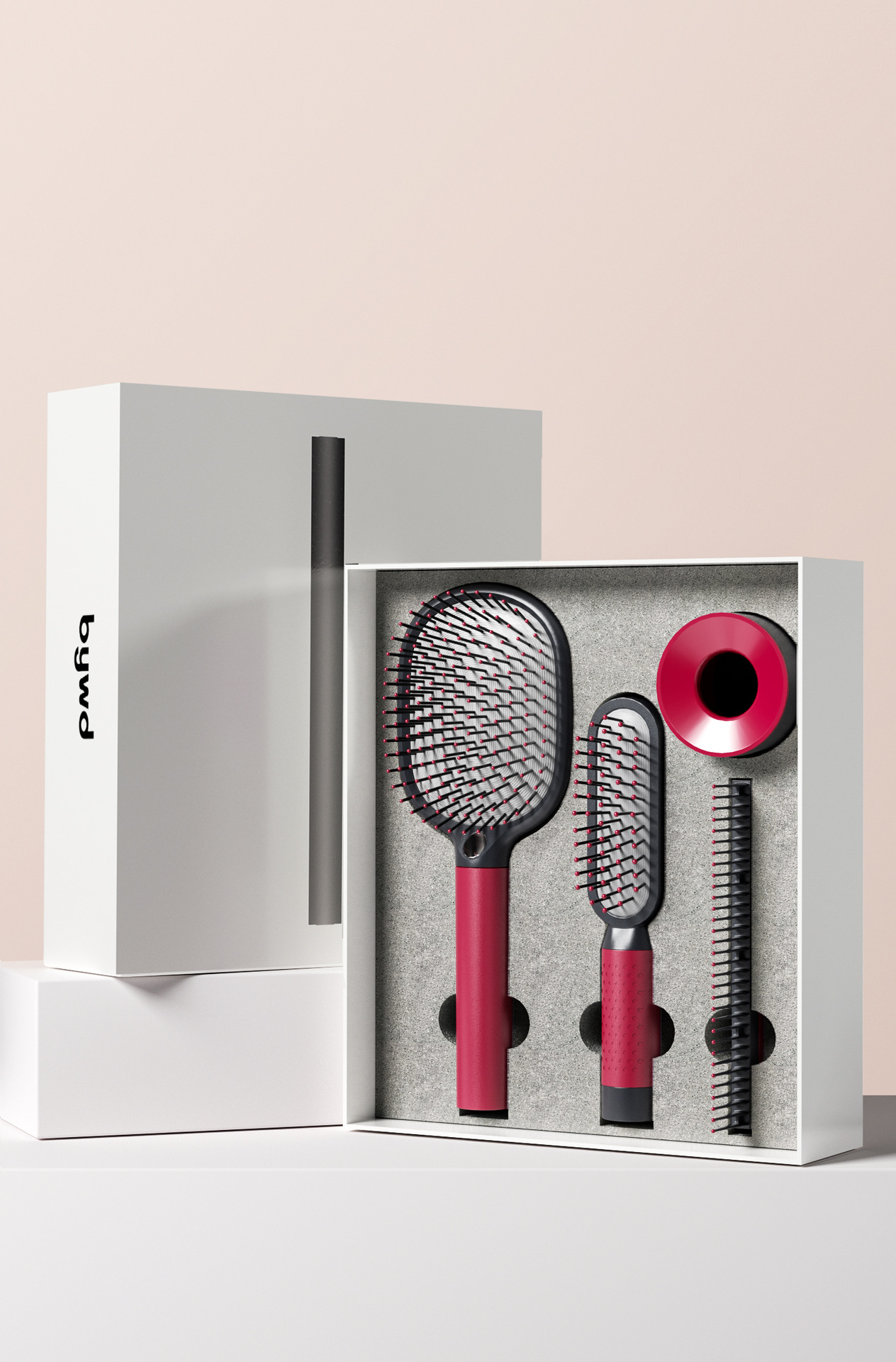 Red 4-Piece Set Women's Air Cushion Comb for Long Hair Anti-Static Detangling Massage Scalp Comb Portable Fluffy Styling Brush