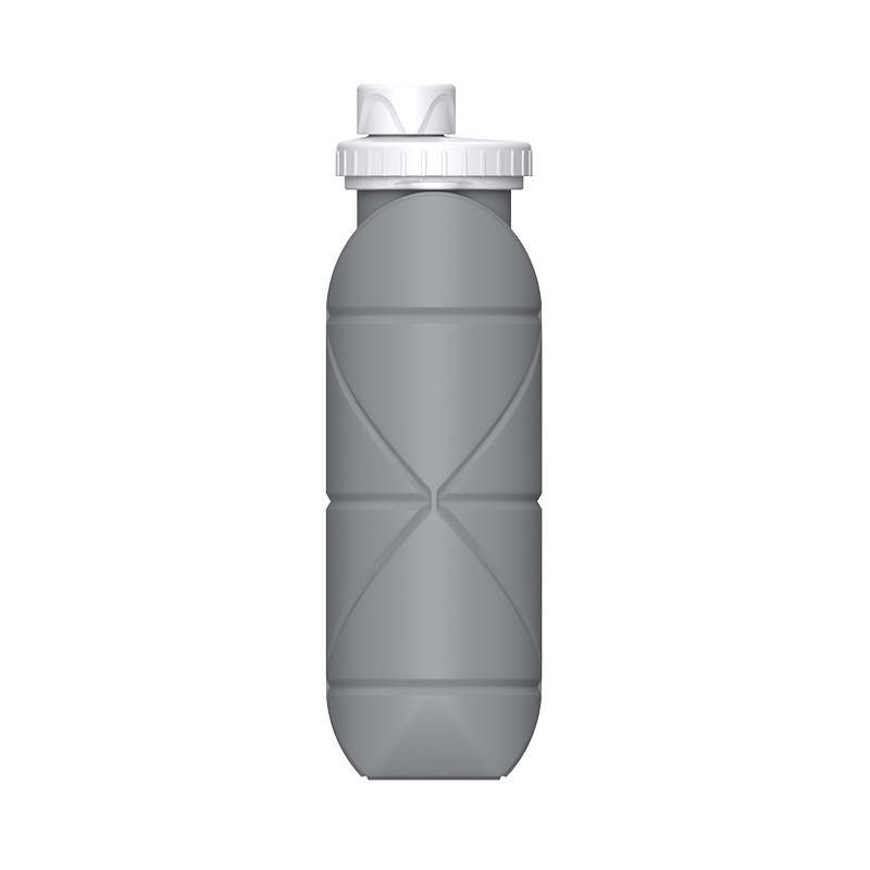 Grey Portable Silicone Collapsible Water Bottle - Foldable Sports Cup for Cycling and Outdoor Fitness