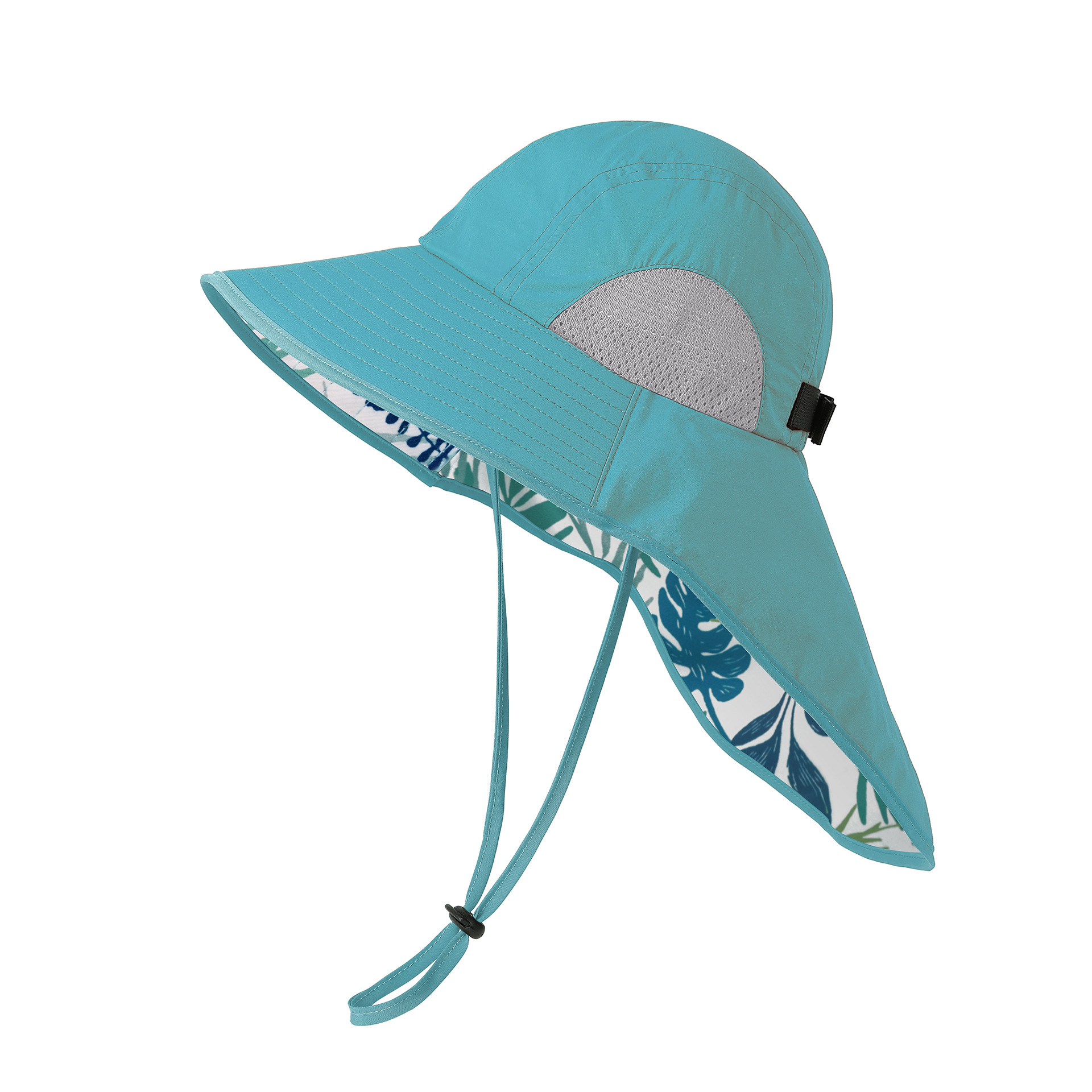 Blue Wide Brim Sun Hat with Cape - Foldable UV Protection - 10cm Brim