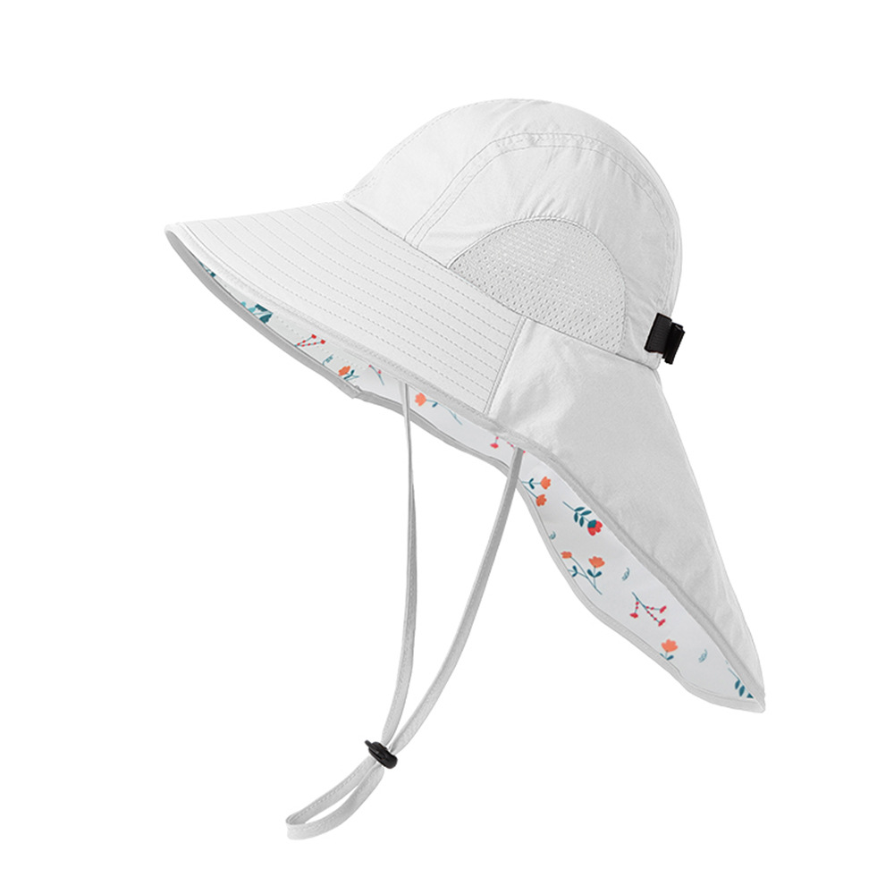 White Wide Brim Sun Hat with Cape - Foldable UV Protection - 10cm Brim