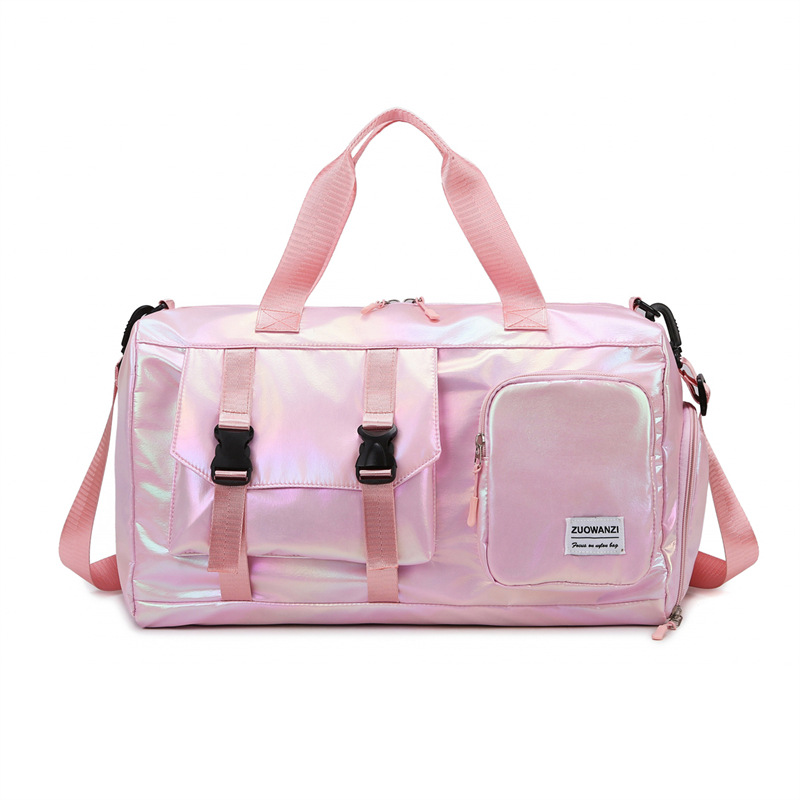 Light Pink Iridescent Gym Bag with Wet-Dry Separation - Large Capacity Travel and Fitness Duffel