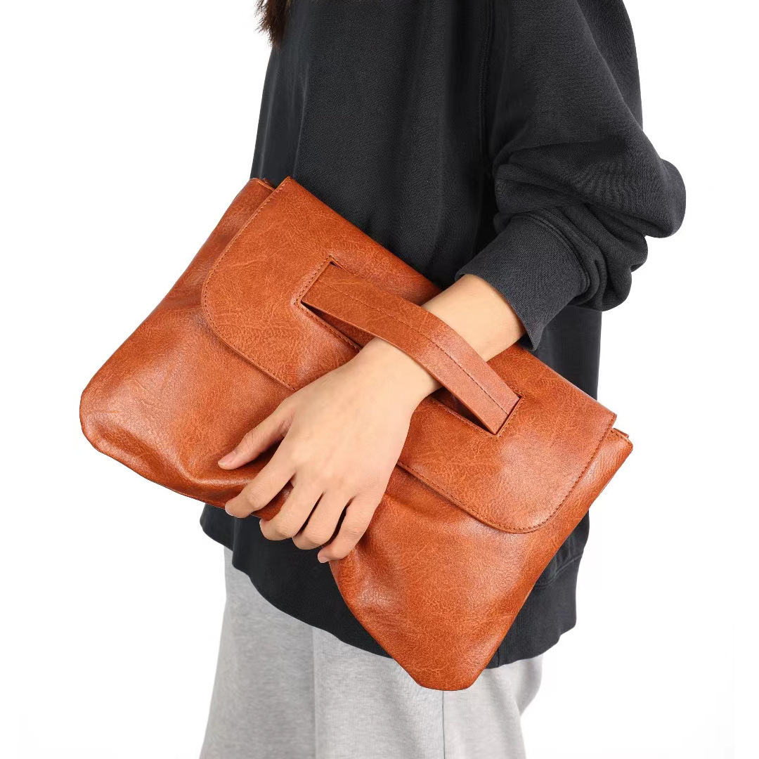 Brown Elegant Evening Clutch Envelope Bag with 120cm Shoulder Strap - Fits 14-Inch Laptop