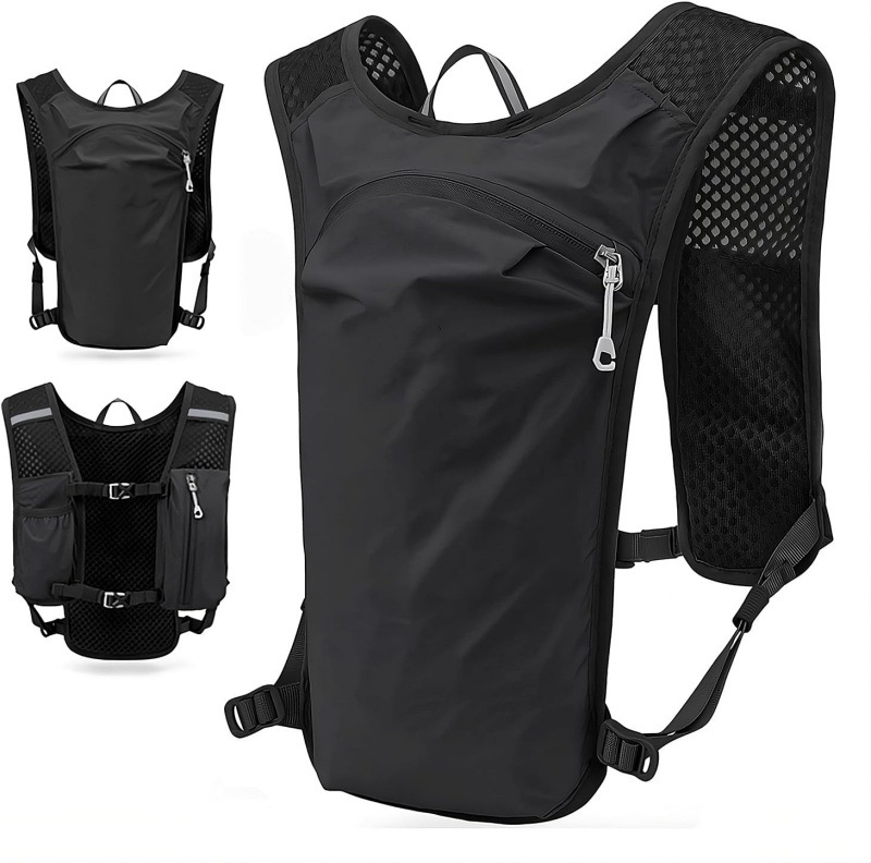Black Cycling Running Hiking Backpack - Breathable Hydration Pack with Vest Design for Biking, Marathon & Outdoor Sports