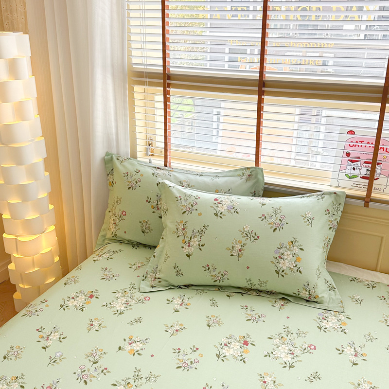 Green Flowers 100% Cotton Pillowcase Set (Pack of 2) - Breathable Standard Size 48x74cm Pure Cotton Pillow Covers