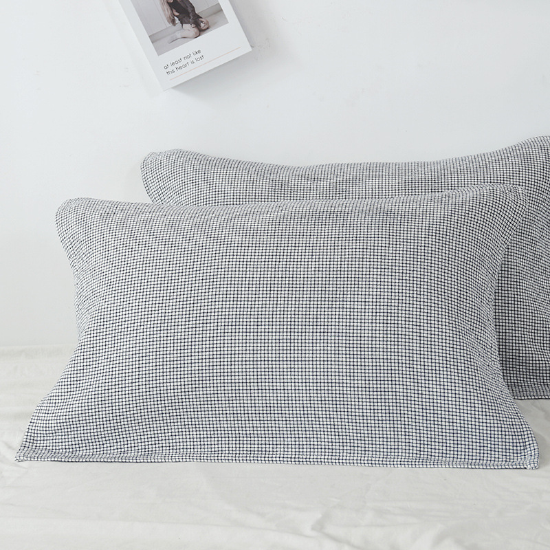 White Breathable 4-Layer Cotton Gauze Pillow Towel Pair - Japanese Style Grid (52x75cm)