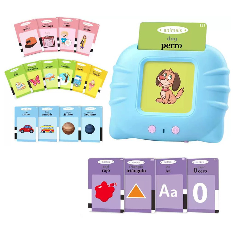 Blue Cat Spanish & English Bilingual Flash Card Reader - Interactive Audio Learning Toy (112 Cards)