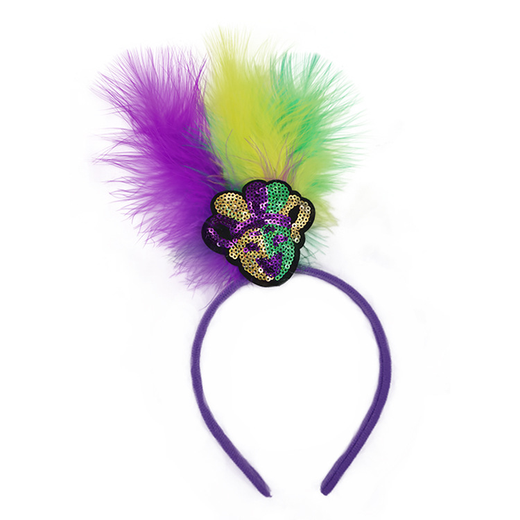 Yellow Clown Pattern Festive Mardi Gras Feather Headband Set - 10 Pack Sequin Jester Hat Party Accessory