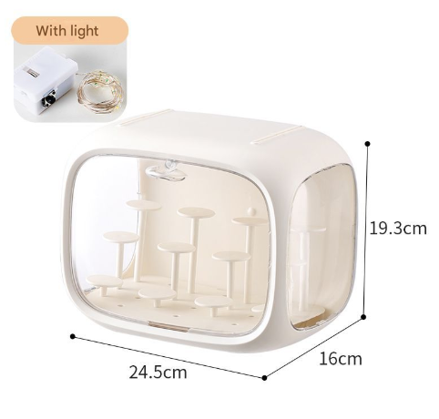 Cream White With Lamp Wall Mount & Desktop Blind Box Display Case - Clear Dustproof Storage Organizer for Collectibles & Figures