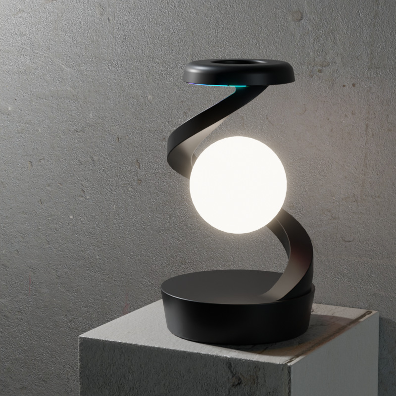 Black Modern Levitating LED Desk Lamp  - Spiral Design Atmosphere Light