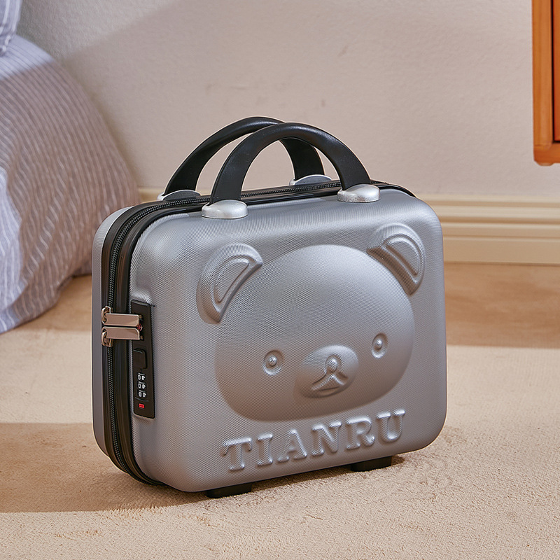 Cute Bear Face Hard-Shell Storage Case with Lock - 14-Inch grey Travel Organizer