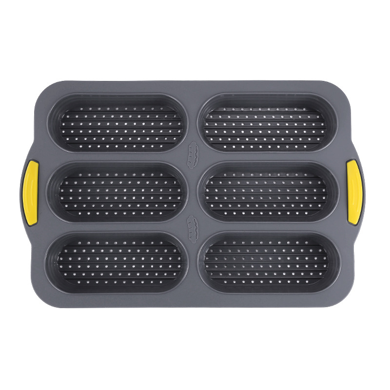 Grey 6-hole silicone baking mold, perforated loaf pan 37.5 cm x 24.5 cm, suitable for bread and cakes (sold in sets of 2)