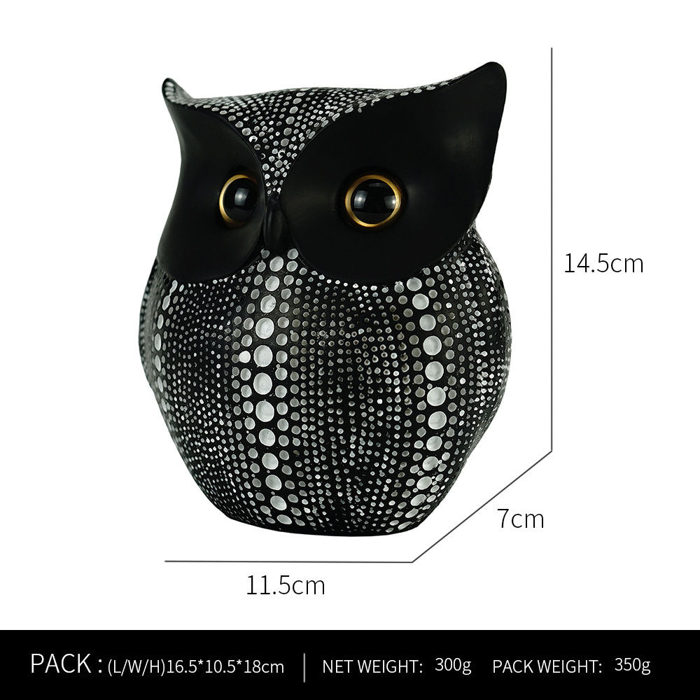 Black resin owl statue - modern perforated design for living room TV cabinet and entryway decoration