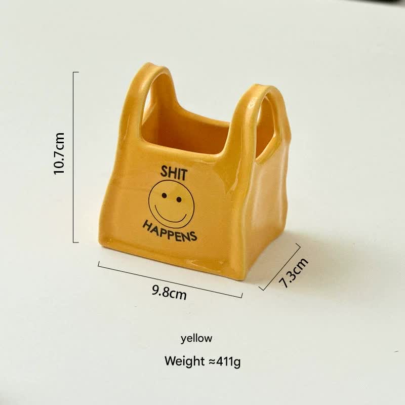 Yellow Ceramic Desktop Organizer - Cute Hand Shaped Pencil Holder and Makeup Brush Storage for Home and Office