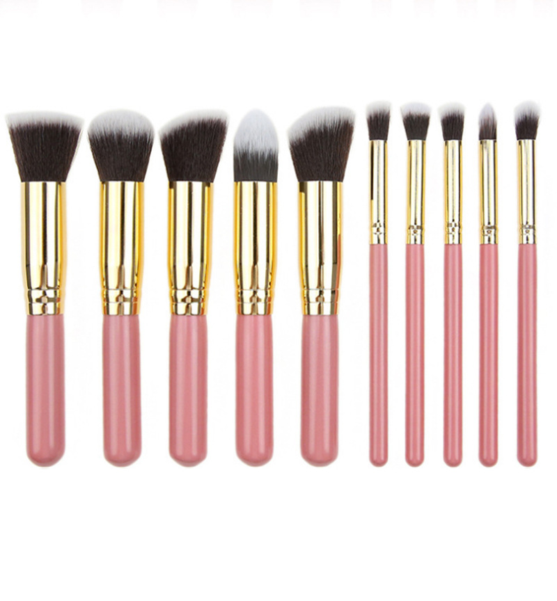 10-Piece Pink gold Makeup Brush Set - Large and Small Brushes for Professional Beauty Application