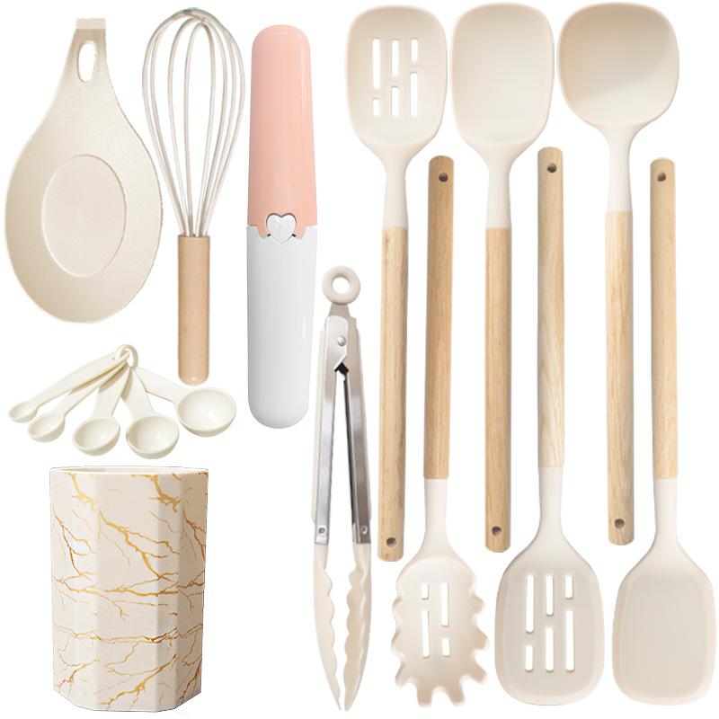 White 12-Piece Silicone Cooking Utensil Set - Non-Stick Food-Grade Kitchen Tools with Holder
