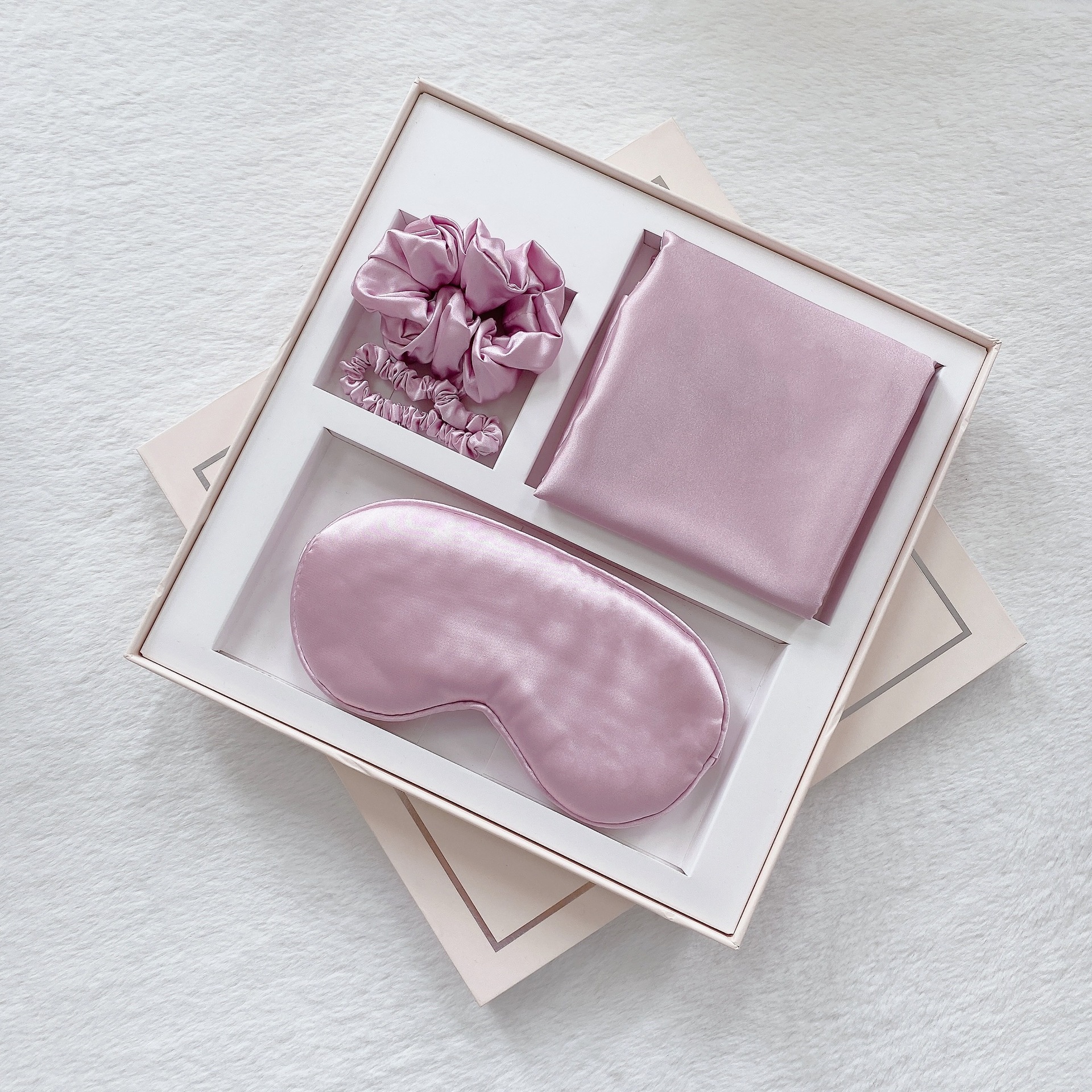 Luxury Satin Sleep Mask Gift Set,4-Piece with Pillowcase and Hair Accessories(Purple)